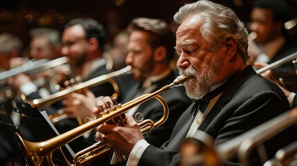 Obraz premium Exhibit a jazz orchestra paying tribute to the legends of jazz music, performing classic standards and original compositions with passion and reverence