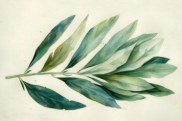 Digital artwork of  watercolor illustration of an olive leaf, high quality, high resolution