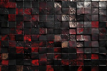 Red and black mosaic tiles wall texture background,  High resolution photo