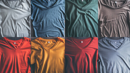 Collage of different t-shirt cuts, including crew neck, V-neck, and scoop neck, highlighting the versatility and comfort of modern casual apparel.