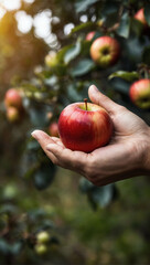 Nature's Bounty, Hand Holding a Freshly Picked Apple, Ripe and Ready to Eat.