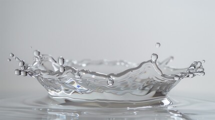 a splash of water suspended in mid-air, isolated against a white backdrop, as it splatters against the surface of a tabletop, showcasing the energy and vitality 