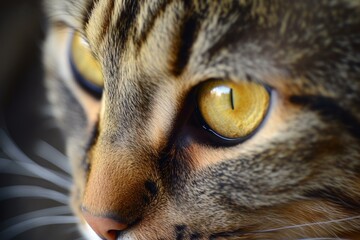 Macro shot capturing the detailed eye and fur pattern of a beautiful tabby cat