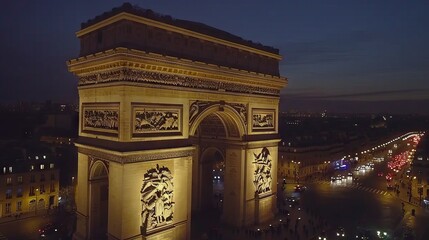 Fototapeta premium Fictional drone view of Arc de Triomphe in Paris for the upcoming olympic games 2024