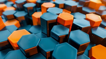 Obraz premium Hexagons in blue and orange. Modern background. 3D illustration.