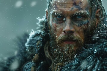 Post-impressionism art style , viking man from the movie battle on seaon