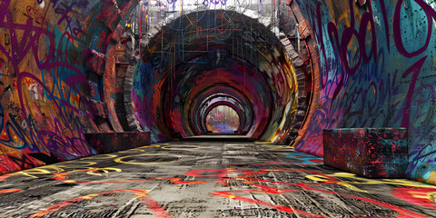 Graffiti in tunnel colorful Art background, A Burst of Colorful Urban Art
