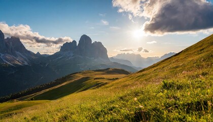 majestic sunset of the mountains landscape wonderful nature landscape during sunset wonderful picturesque scene color in nature giau pass dolomite alps italy travel is a lifestyle concept