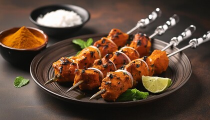 indian chicken tikka on skewers indian tandoori chicken kabab spicy dish cuisine