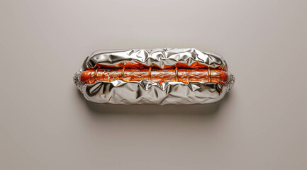 A futuristic silver hot dog on a bright background
