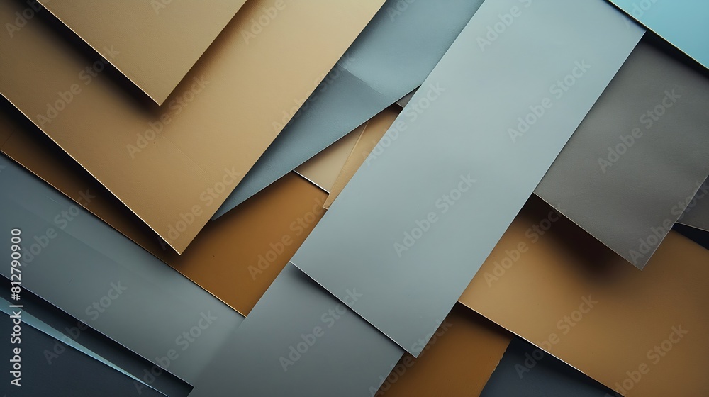 Poster from above layout of colorful cardboard sheets in brown and grey shades : generative ai