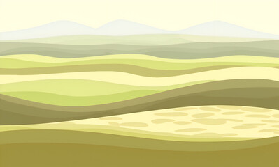 Obraz premium A computer generated image of a field with hills and grass. The image is in a sepia tone and has a warm, nostalgic feel. Generative AI