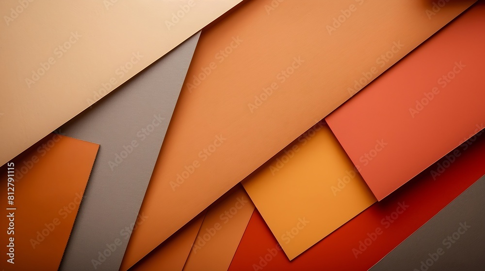 Poster from above layout of colorful cardboard sheets in brown and grey shades : generative ai