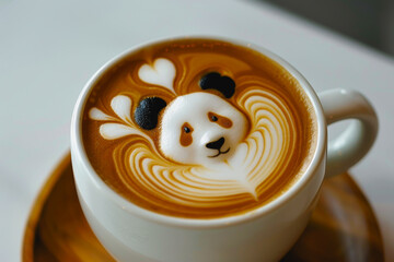 top-view, white coffee cup, any latte art in a cup on the table