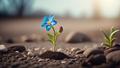 Flowers Sprouting Through Asphalt or Dry Soil with Spring Concept