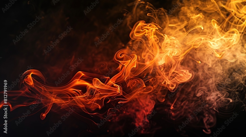 Poster Orange and red steam on a black background Copy space : Generative AI