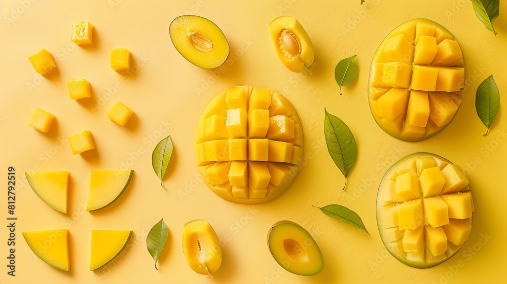 Poster Creative layout made of mango Flat lay Food concept Macro concept : Generative AI