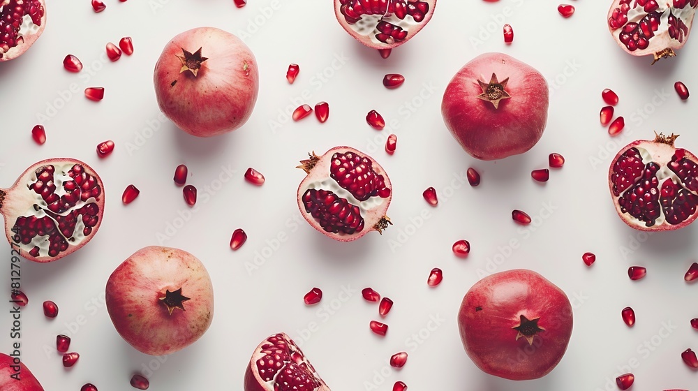 Poster fresh pomegranate creative layout isolated on white background healthy eating and dieting food conce