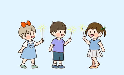 한국의 여름방학의 어린이 삽화