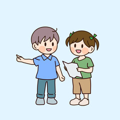 한국의 여름방학의 어린이 삽화