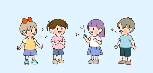 한국의 여름방학의 어린이 삽화