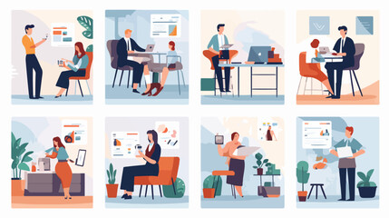 Business people set of cards with vector illustrati