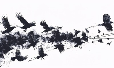 Naklejka premium Flock of Ravens Silhouette Graphic Art