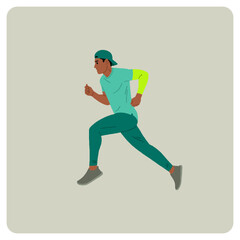 Young Man running in sportswear, Fitness apparel, Flat hand drawn vector illustrations on isolated background
