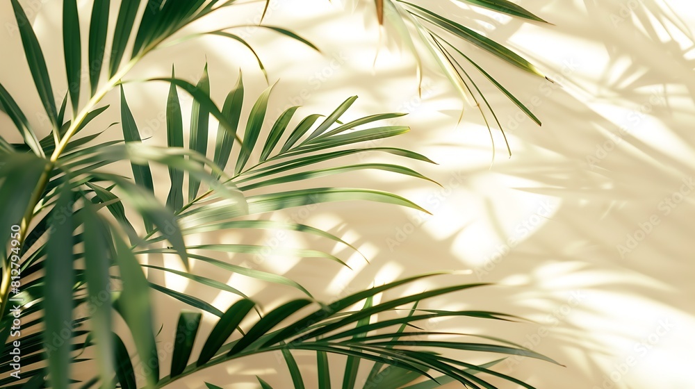 Poster summer tropical palm leaves flat lay background with a blank space stylized image : generative ai