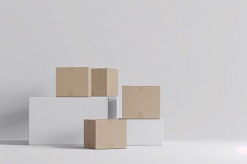 Obraz premium Stacked boxes mockup with customizable labels and realistic shadows.
