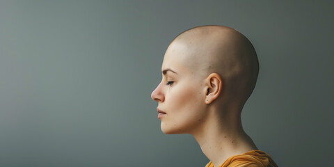 Serene Profile of a Bald Young Woman with Cancer