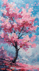Whimsical pop art interpretation of cherry blossom season.