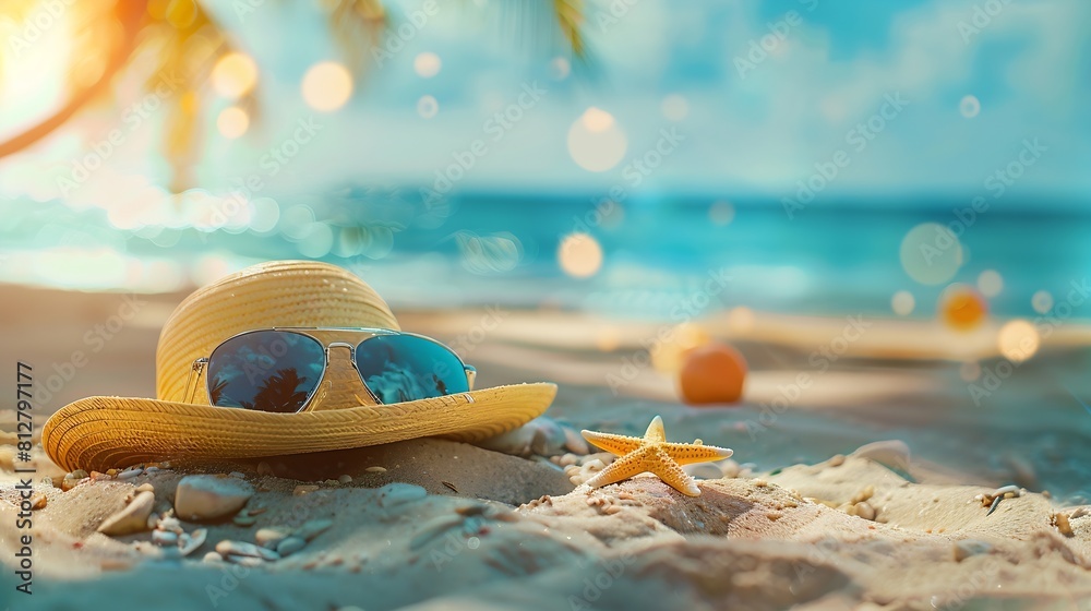 Poster Summer time vibes image vacation and rest in summer days : Generative AI