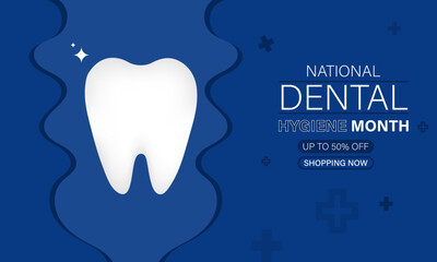 Dental hygiene sale banner, national dental hygiene awareness month vector template design with teeth vector art - Powered by Adobe
