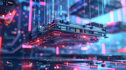 Exploded view of a RISC-V chip in 3D components suspended in air