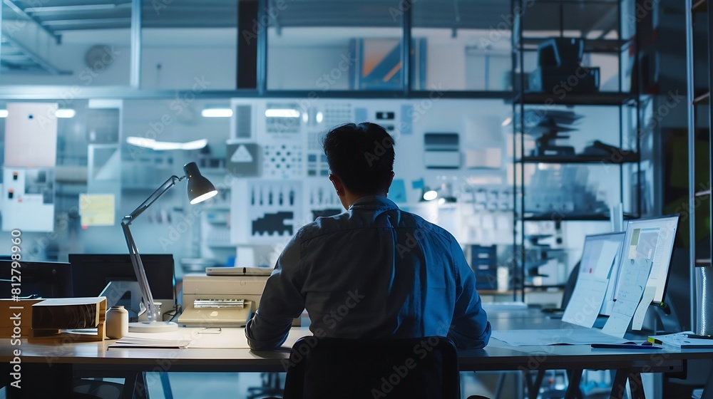 Poster Man working in design and engineering architecture office : Generative AI