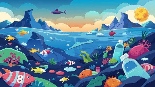 Ocean Pollution: Plastic Waste Threatening Marine Life. Perfect for: Environmental awareness campaigns, marine conservation initiatives, Educational materials, environmental reports, advocacy posters.