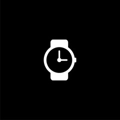 Watch Icon Wrist Wristwatch Time, Clock Black White Silhouette  isolated on black background