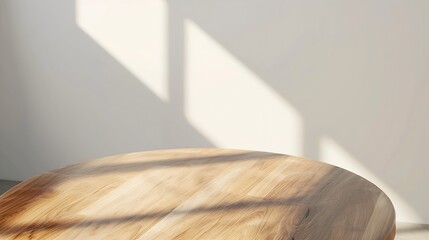 Empty beautiful round wood table  top counter on  interior in clean and bright with shadow background Readywhite background for product montage : Generative AI