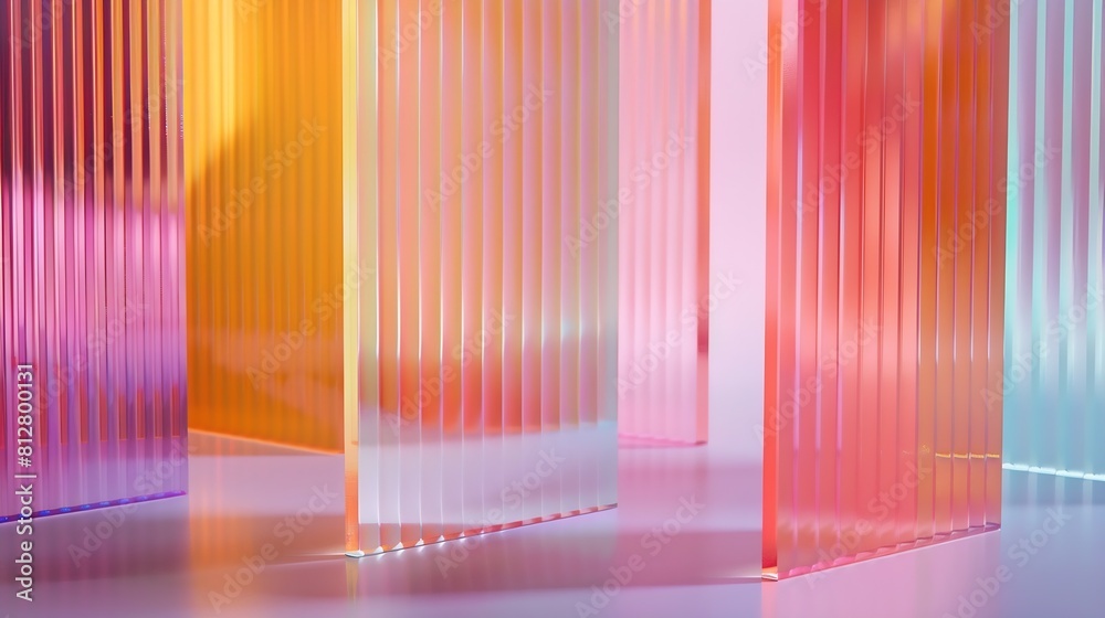 Poster bright colourful abstract background made by transparent and ribbed acrylic glass empty showcase for