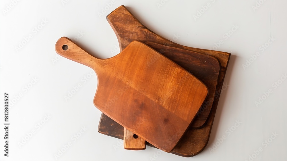 Aufkleber creative layout of cutting boards on a white background round cutting board and square cutting board