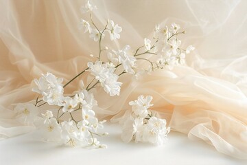 Wallpaper of white flowers on a white table, high quality, high resolution