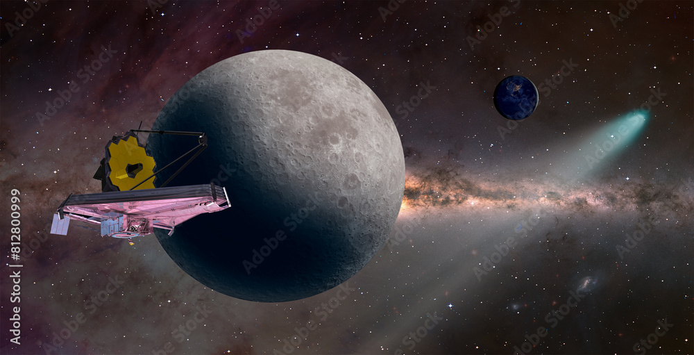 Poster James Webb Space Telescope in Space with comet 
