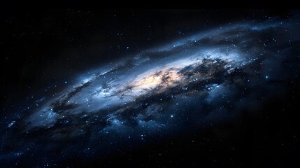 Fototapeta premium A dark blue Milky Way galaxy, with the black background. 