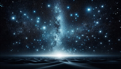 A starry night sky filled with countless twinkling stars. The sky is deep black, studded with a myriad of tiny white