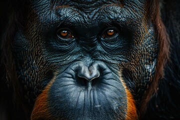Portrait of the male of the Sumatran orangutan