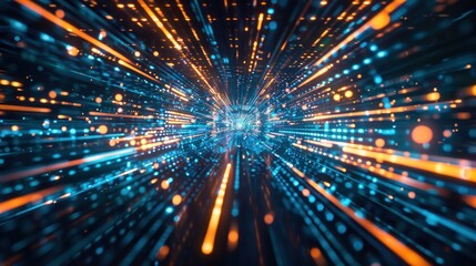 blue light curve line movement, abstract fast moving light neon, digital futuristic internet data speed background concept