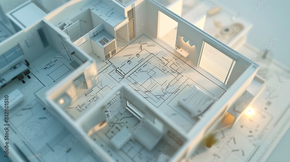 Poster top view of architectural design project of new modern home creative construction studio background 