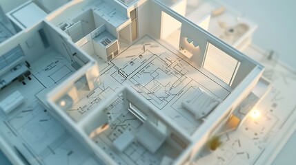 Top view of architectural design project of new modern home Creative construction studio background Abstract blueprint drawing and divider : Generative AI