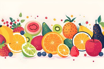 Vibrant Fruit Mosaic in Flat Design with Minimal Trendy Aesthetic